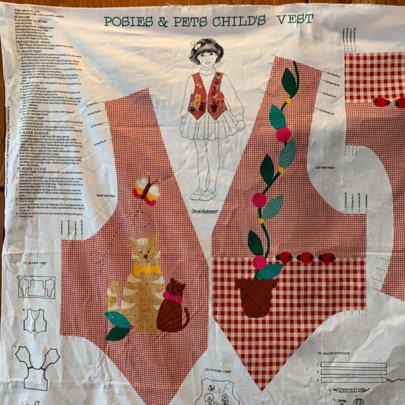 Dreamspinners Posies & Pets Child’s Vest VIP Cranston Cut and Sew XS - L - Picture 1 of 12